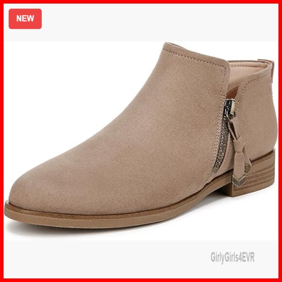 Shoes - Ankle Booties with Side Zipper, Faux Suede, 1-Inch Block Heel